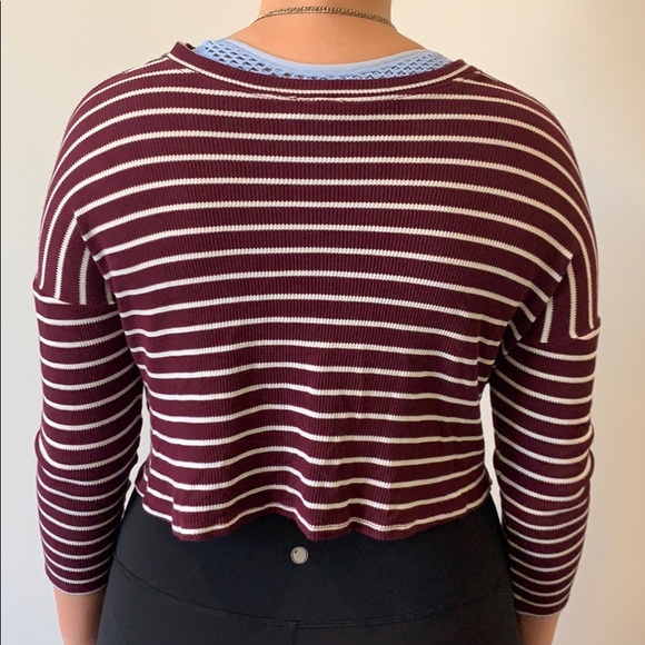 Purple Striped Ribbed Henley Crop Top - Picture 2 of 2